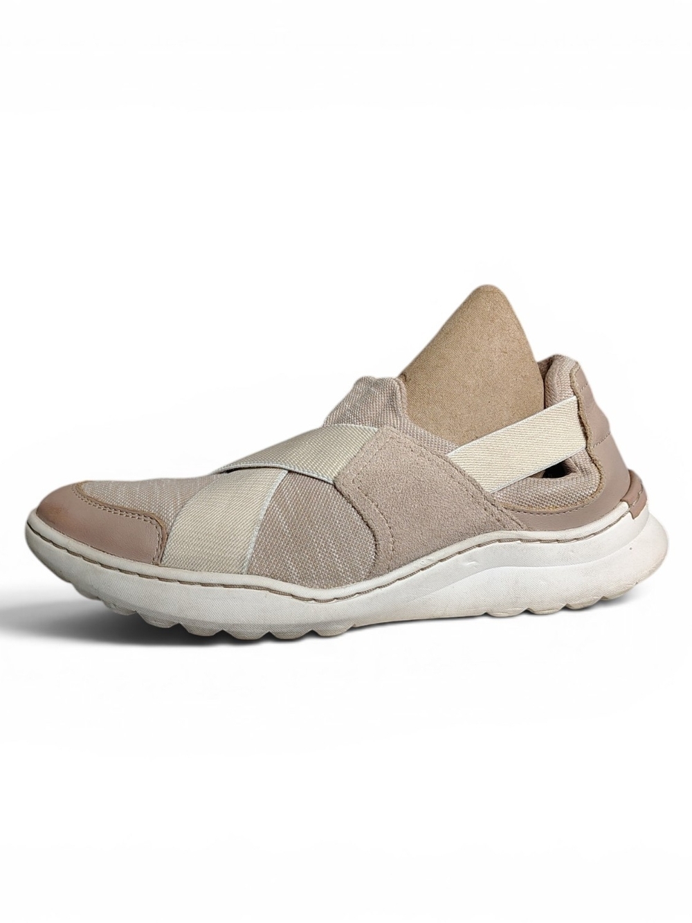Clarks Collection Women's Teagan Go Slip On Beige Textile Sneakers Size 7.5 M
